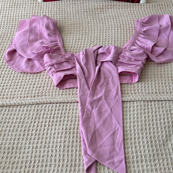 Essentials Pink Ruffled Crop Top - Picture 3 of 3